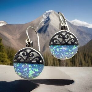 MF Designer Opal Sterling Silver Dangle Earrings